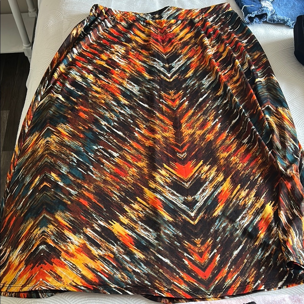 Kim Rogers Orange Black A-Line Knee-Length Skirt